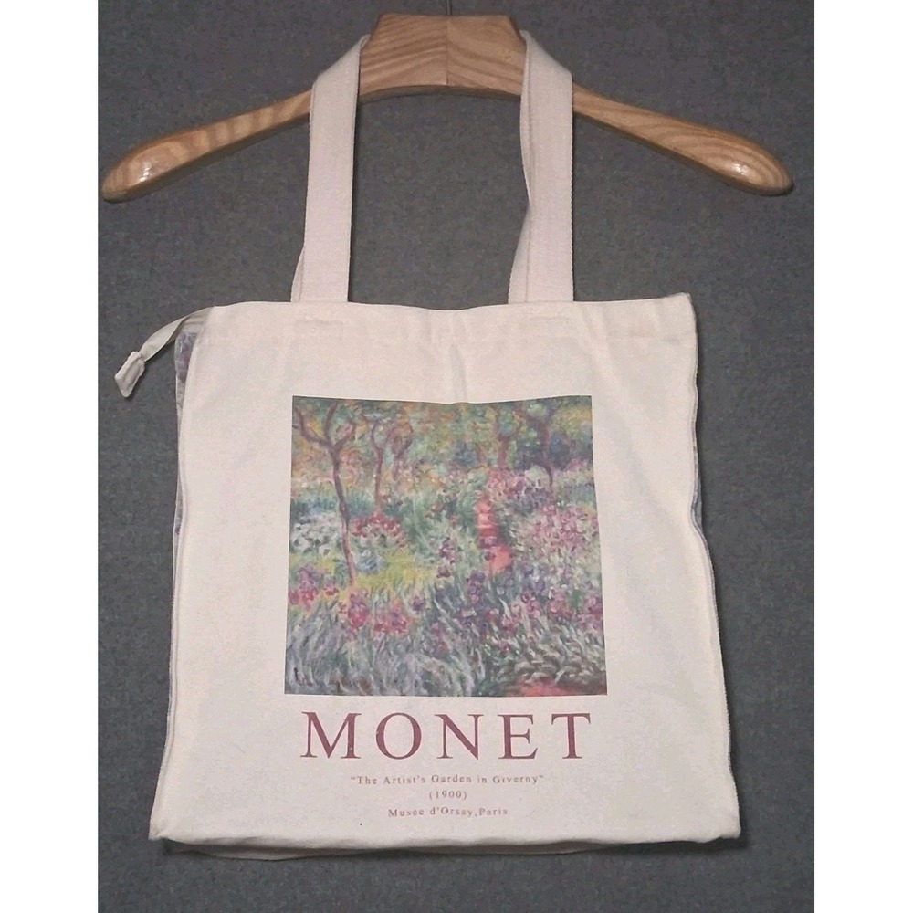 Monet The Artist's Garden at Giverny 1900 Canvas Tote Bag Zipper Closure Pocket